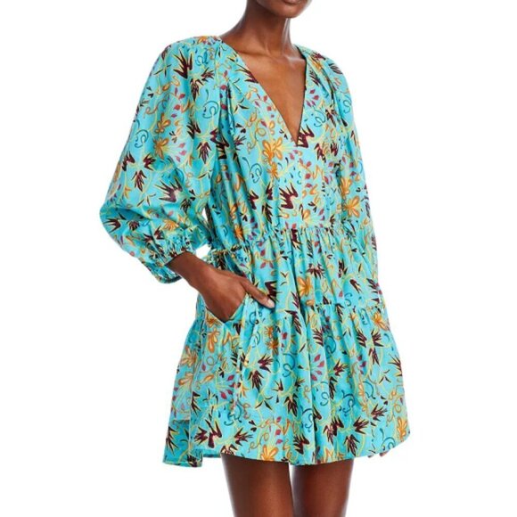 A.L.C. 'Sally' Printed Cotton Cinch-Tie Mini-Dress, Grotto Multi (Blue Multi) - Picture 1 of 5